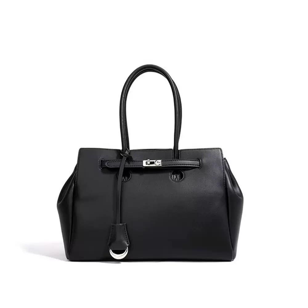 Elegant black leather handbag.